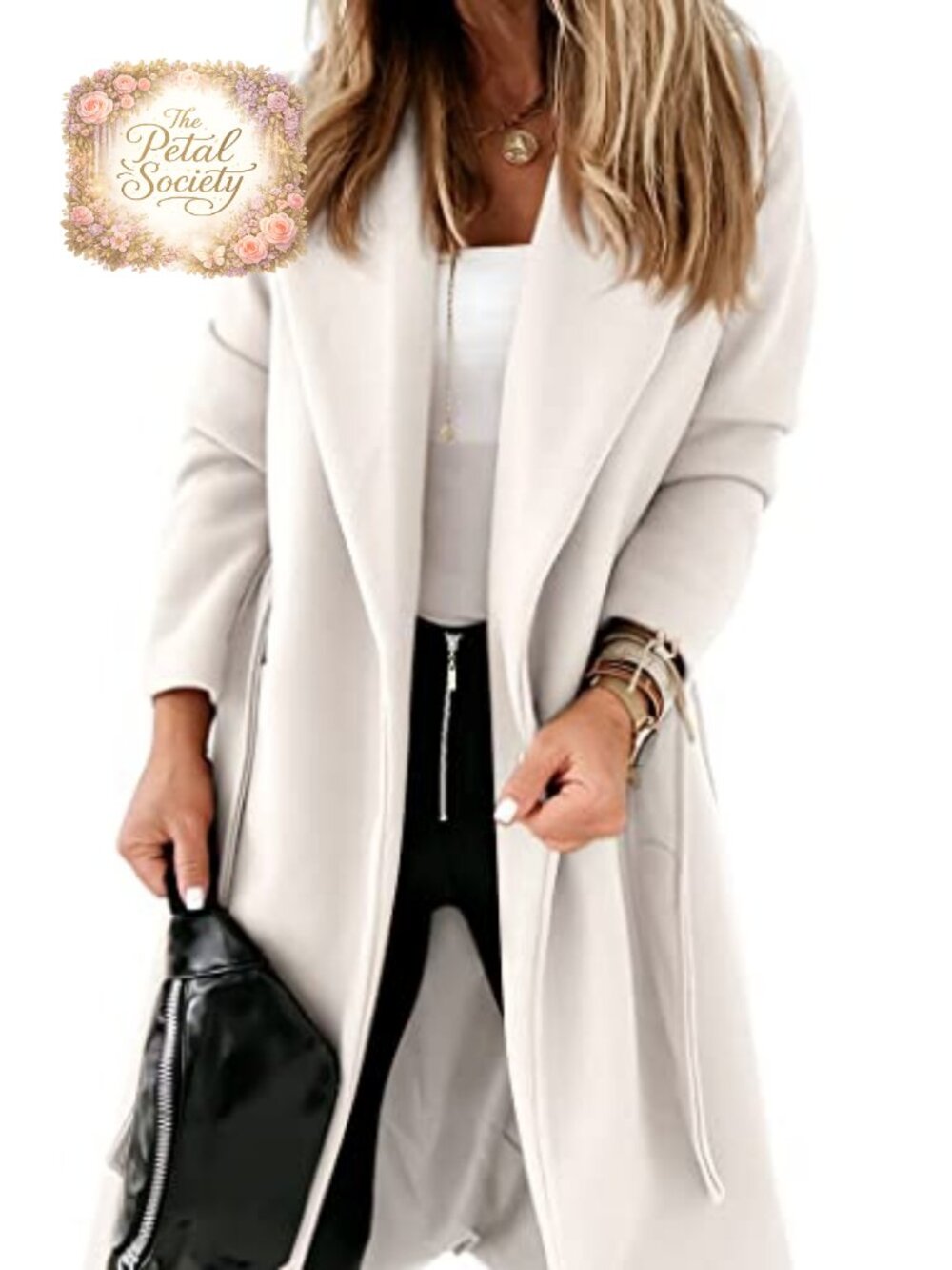 Womens Classic Long Belted Lapel Open Front Pea Coat Warm Winter Jacket